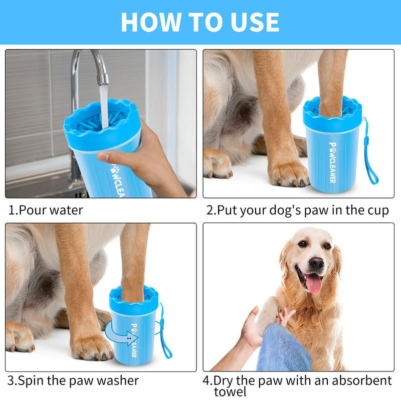Dog Paw Cleaner with 3 Absorbent Towels - Pet Foot Washer for Small to Large Dogs and Cats Grooming Silicone Brush