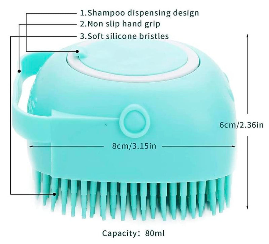 Pet Bath Scrubber Brush, Dog Grooming Massage Shampoo Bath Brush with Soap and Shampoo Dispenser Soft Silicone Bristle for Long Short Haired Dogs Cats Shower Silicon Emassage