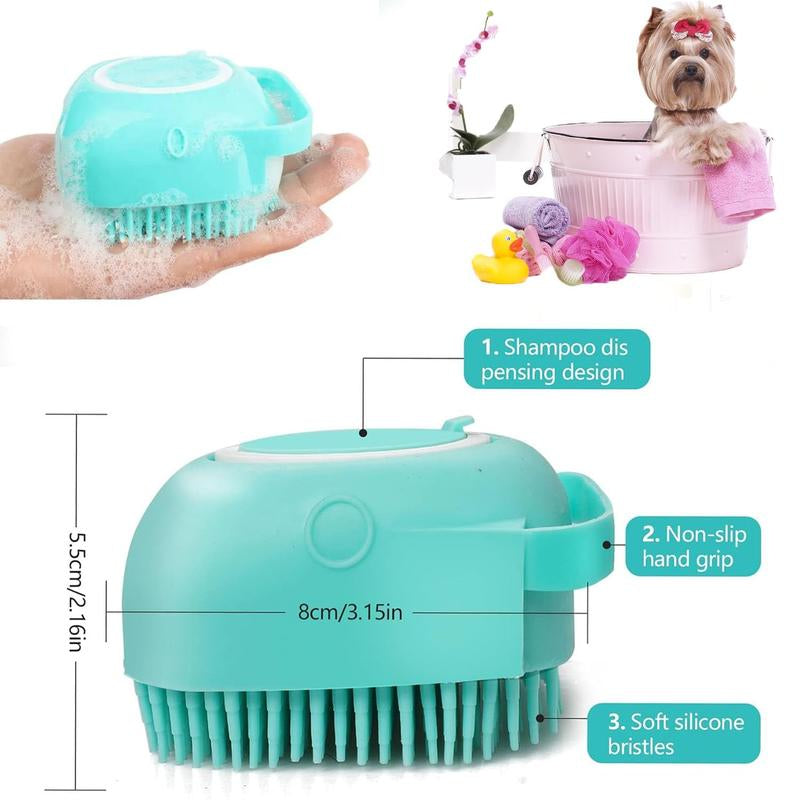 Pet Bath Scrubber Brush, Dog Grooming Massage Shampoo Bath Brush with Soap and Shampoo Dispenser Soft Silicone Bristle for Long Short Haired Dogs Cats Shower Silicon Emassage