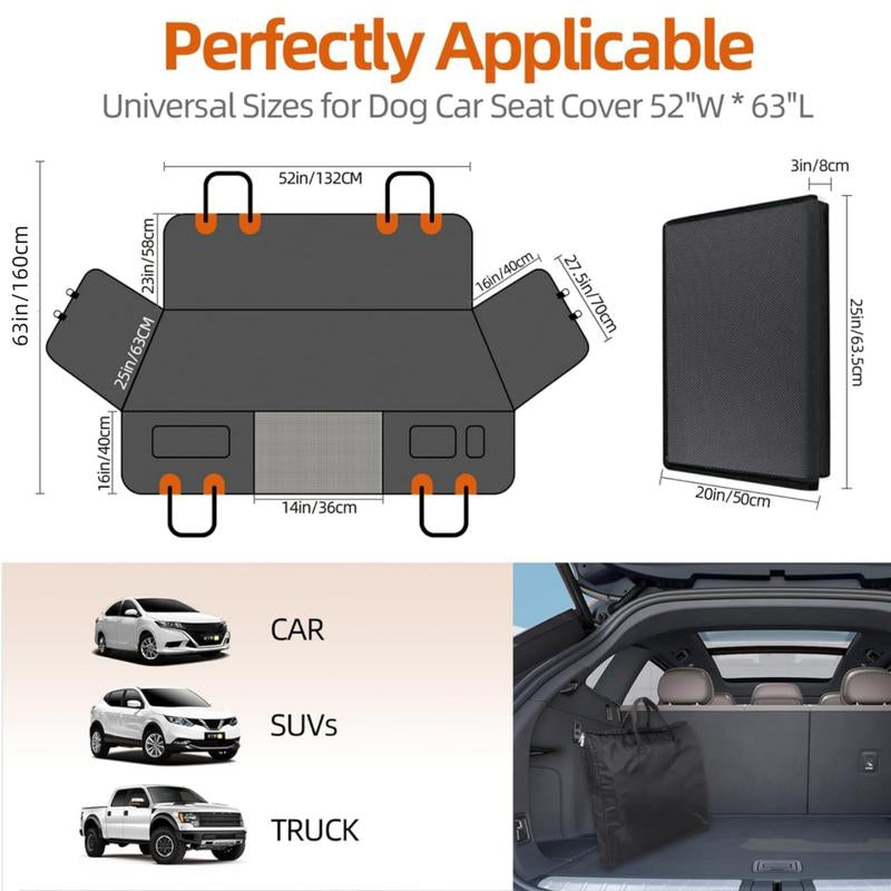 Nw6Lbs Back Seat Extender for Dogs 52X63In- Dog Car Seat Cover for Backseat Hard Bottom 100% Waterproof Dog Hammock for Car Suvs Truck