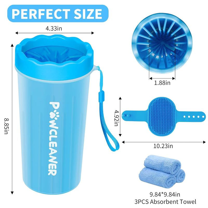 Dog Paw Cleaner with 3 Absorbent Towels - Pet Foot Washer for Small to Large Dogs and Cats Grooming Silicone Brush