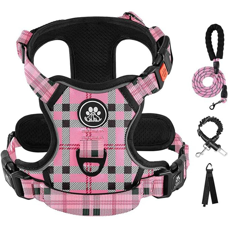 Dog Harness No-Pull Dog Vest with Leash, Reflective Anti-Choking Pet Vest, Adjustable Oxford Dog Vest with Easy-Control Handle for Small and Large Dogs