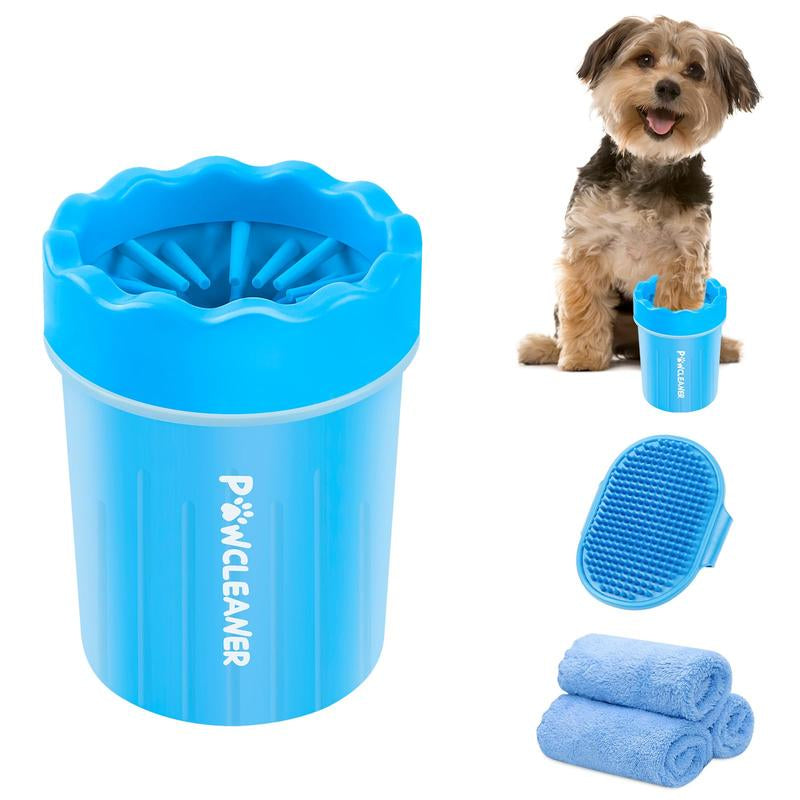 Dog Paw Cleaner with 3 Absorbent Towels - Pet Foot Washer for Small to Large Dogs and Cats Grooming Silicone Brush