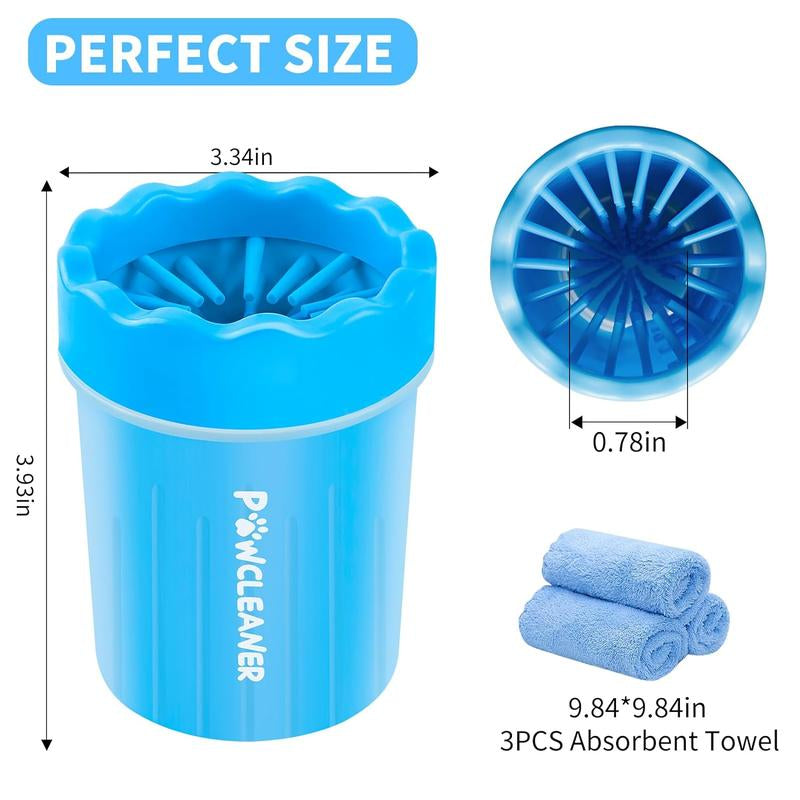 Dog Paw Cleaner with 3 Absorbent Towels - Pet Foot Washer for Small to Large Dogs and Cats Grooming Silicone Brush
