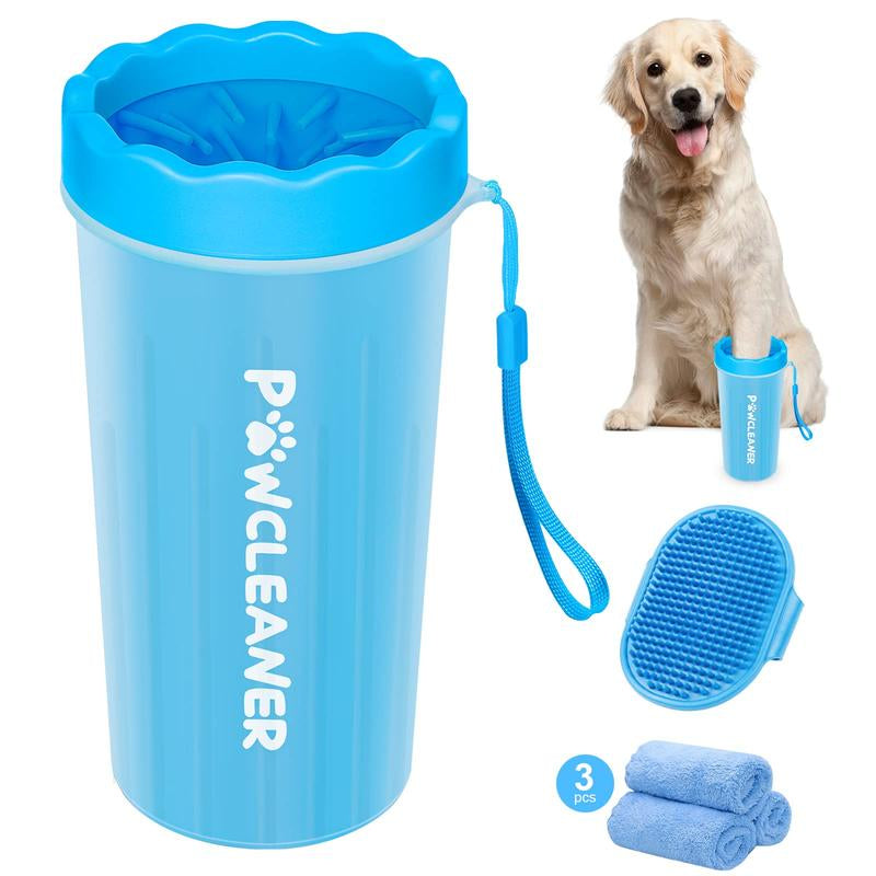 Dog Paw Cleaner with 3 Absorbent Towels - Pet Foot Washer for Small to Large Dogs and Cats Grooming Silicone Brush